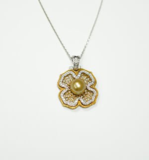 Gold Flower Pendant With Pearl